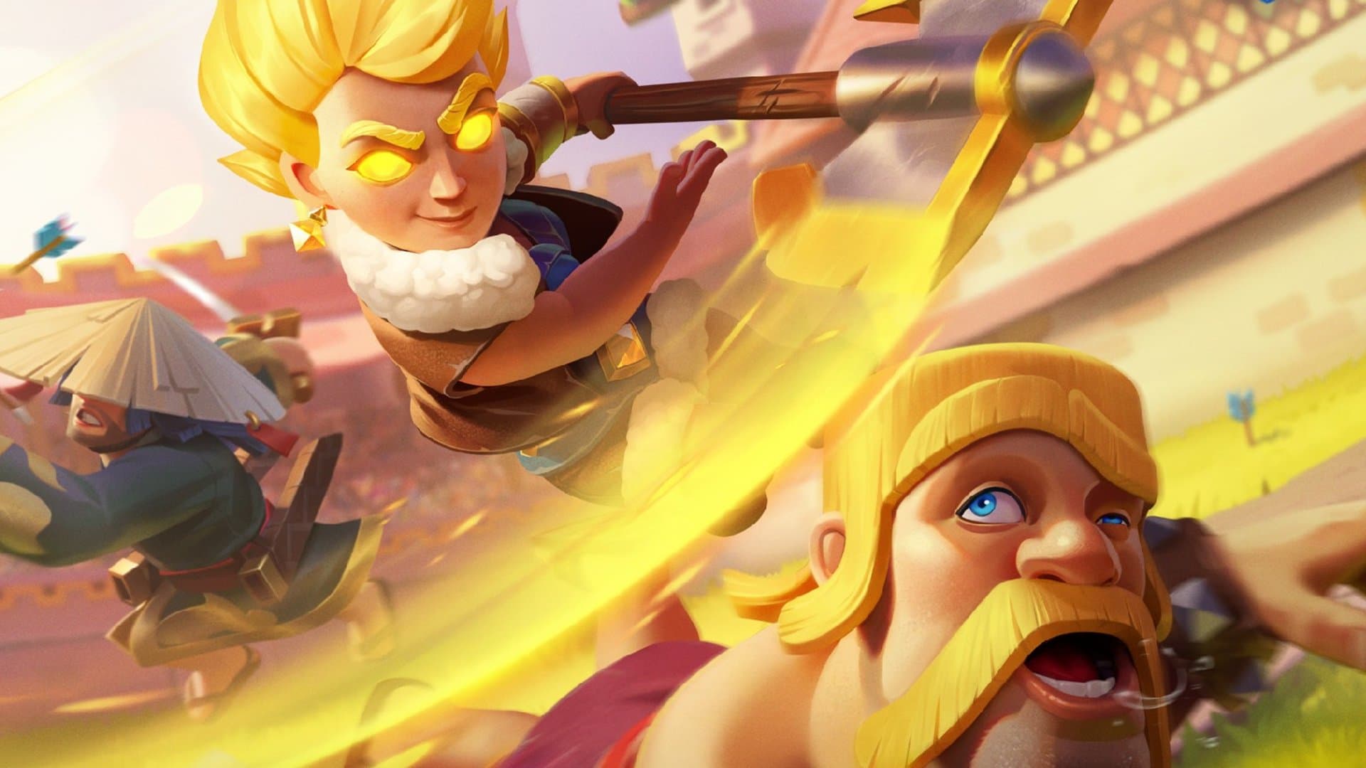 Personajes de Clash Royale como el Bárbaro y la Princesa en plena batalla
