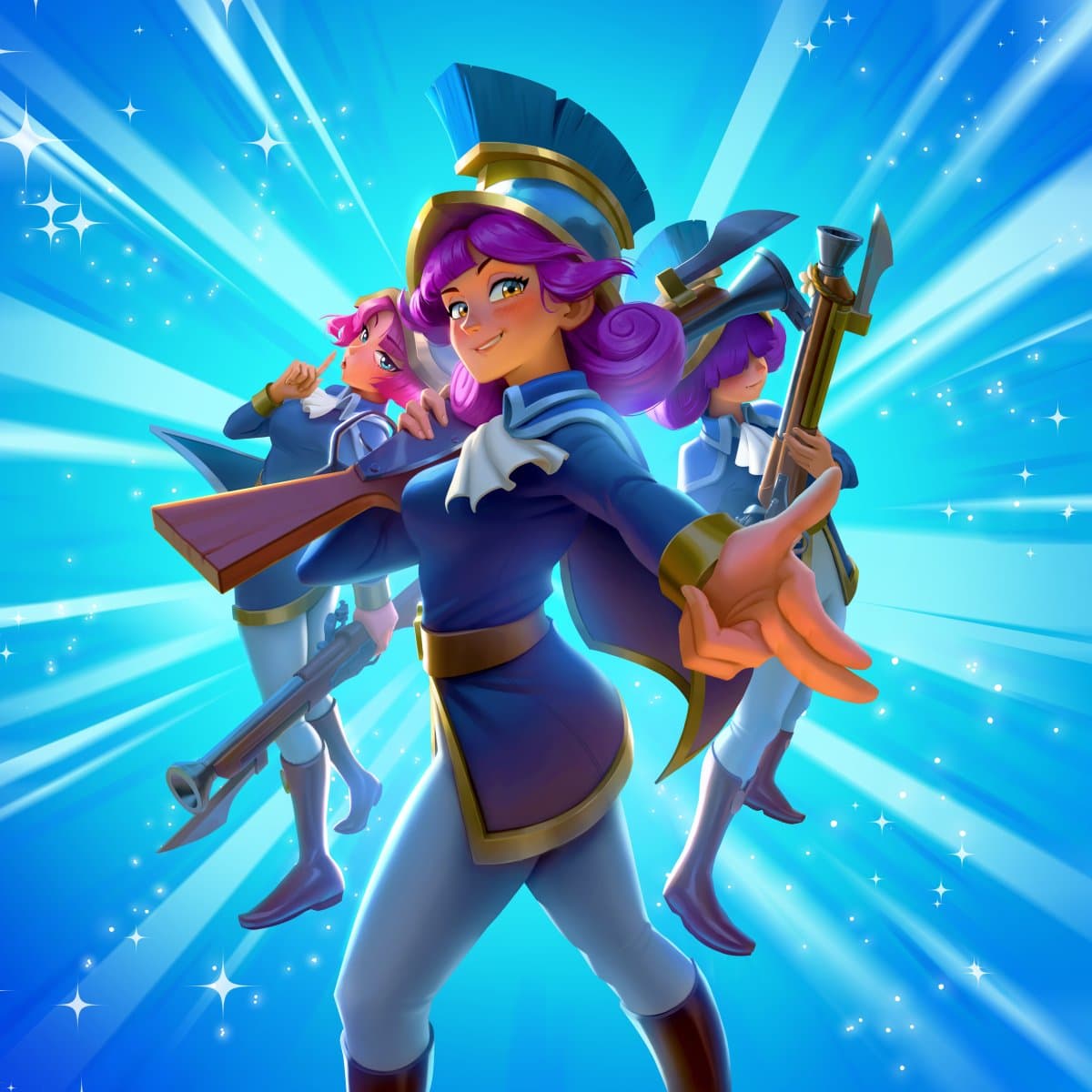 Trío de Mosqueteras de Clash Royale con estilo anime