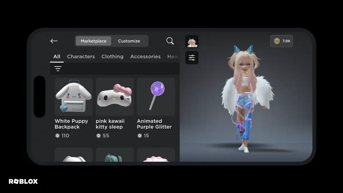 Personalización de un avatar de Roblox en el Marketplace